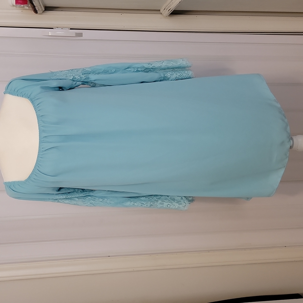 Vtg Wrangler Blue Off Shoulder Mini Dress Tunic Dress Butterfly Lace Sleeves L
